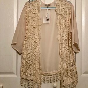 NWT BOHO Style sheer lace short sleeve large top